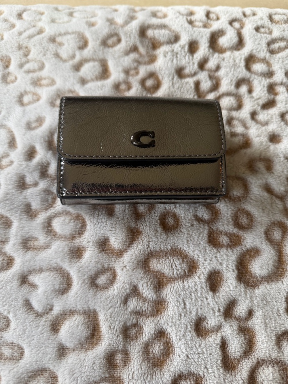 Coach essential mini trifold wallet in metallic silver